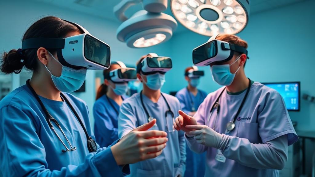 Medical professional using VR headset for immersive clinical training and surgical simulation