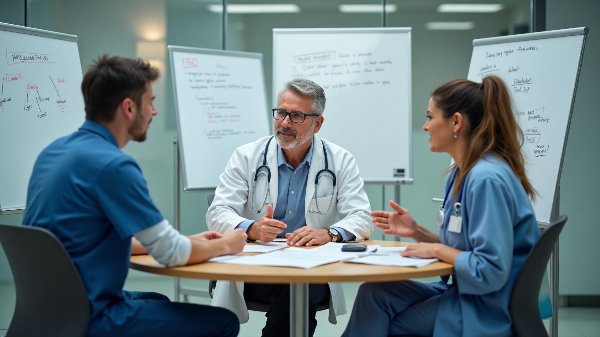 Healthcare professionals discussing frequently asked questions in consultation